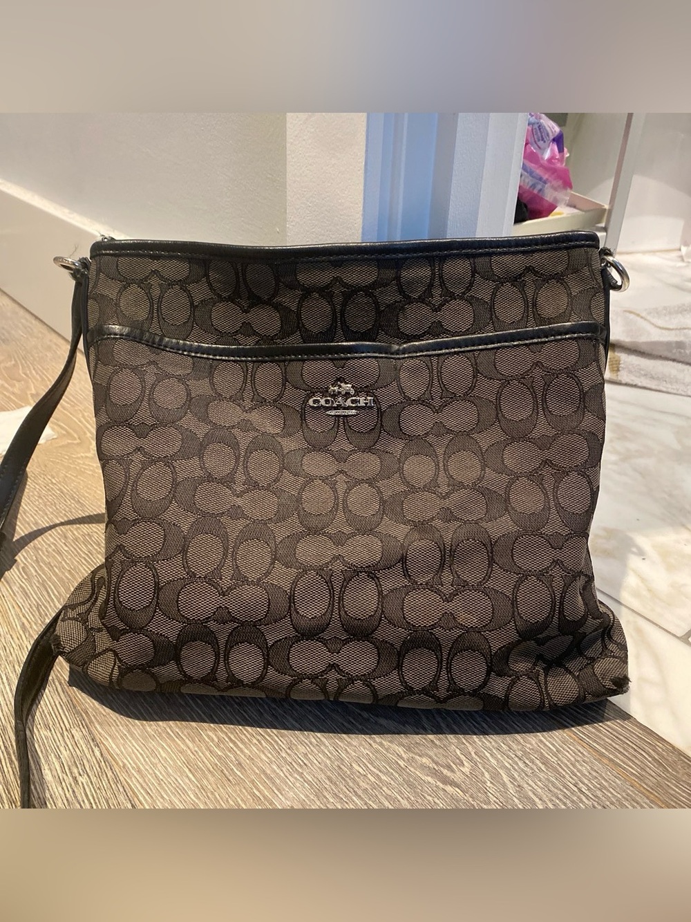Coach Brown/Black Signature Monogram Crossbody Bag